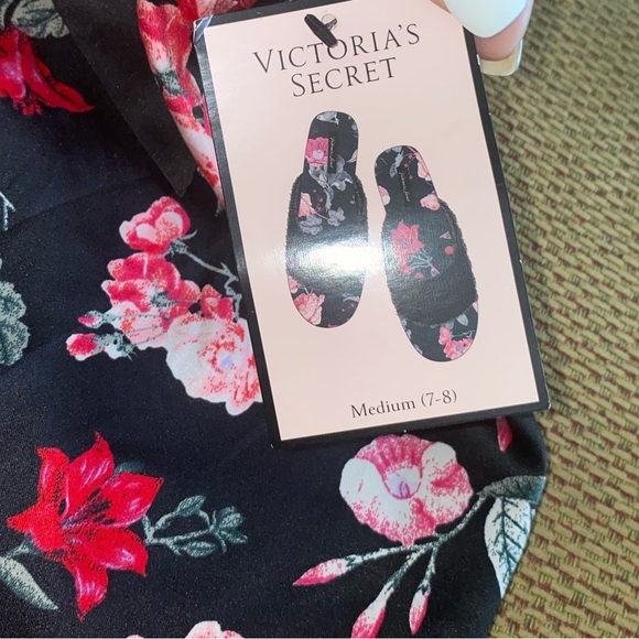 VICTORIA SECRET SATIN SANDAL SLIPPERS + BAG Floral Black SEXY Style - Picture 5 of 5